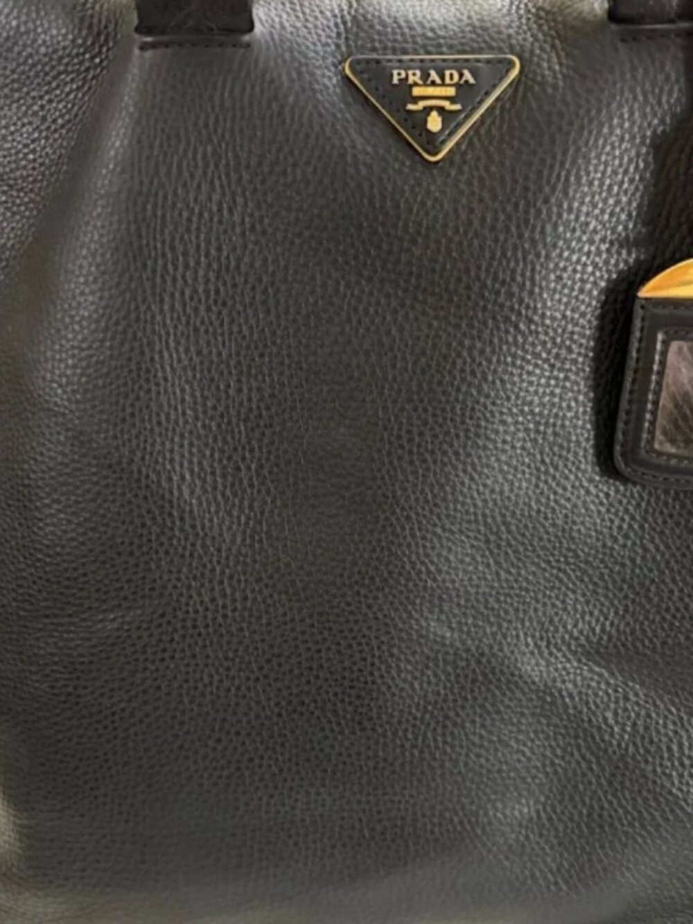 Prada Black Pebbled Leather Large Tote Bag Gold Hardware Shoulder Strap - Picture 4 of 13